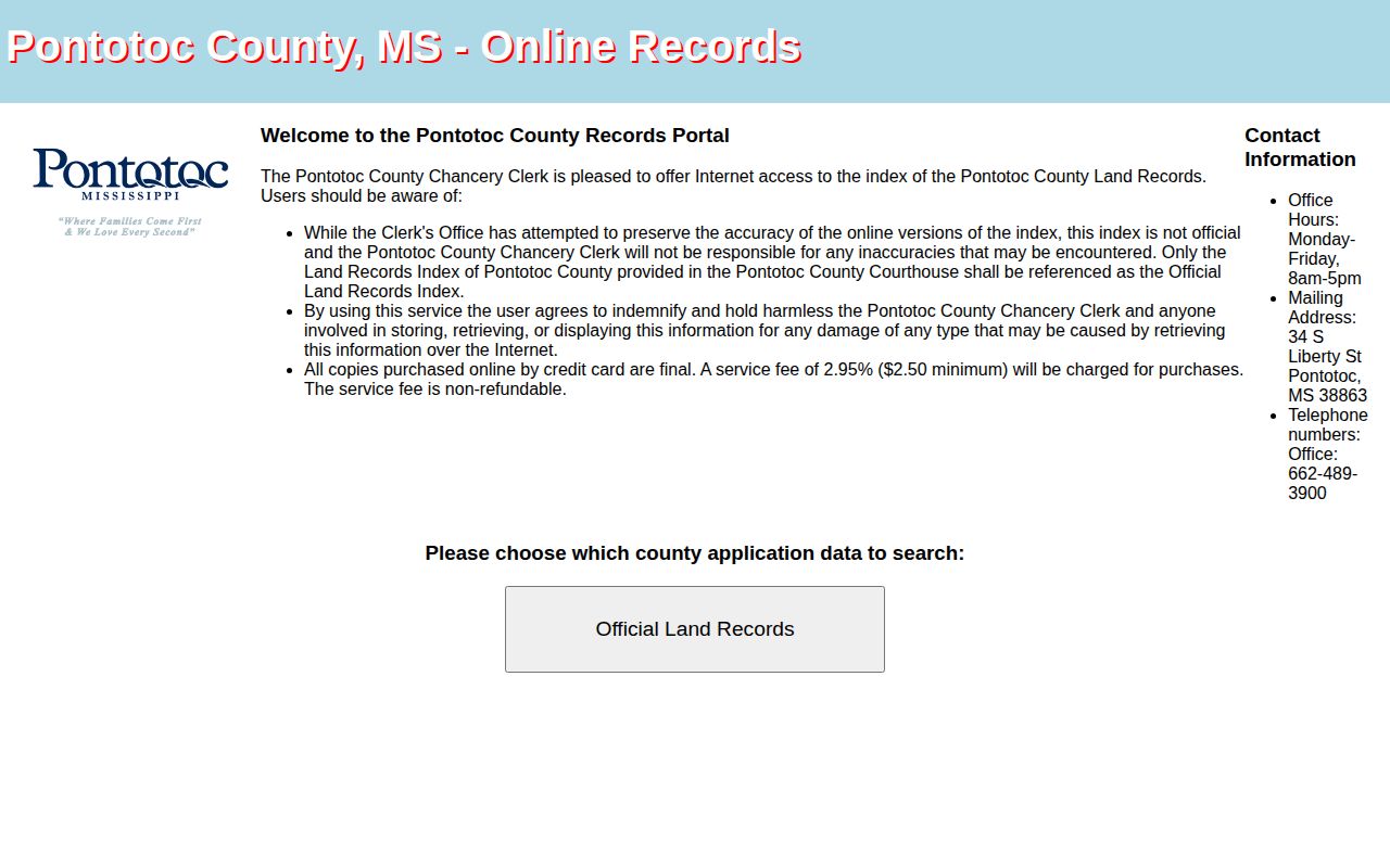 Pontotoc County land records portal warning unrelated to inmate release records