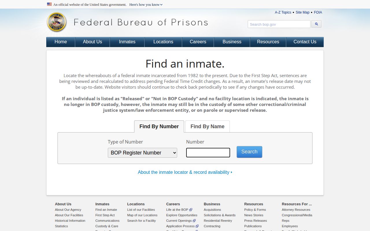 BOP locator fields for a Pontotoc County federal release check
