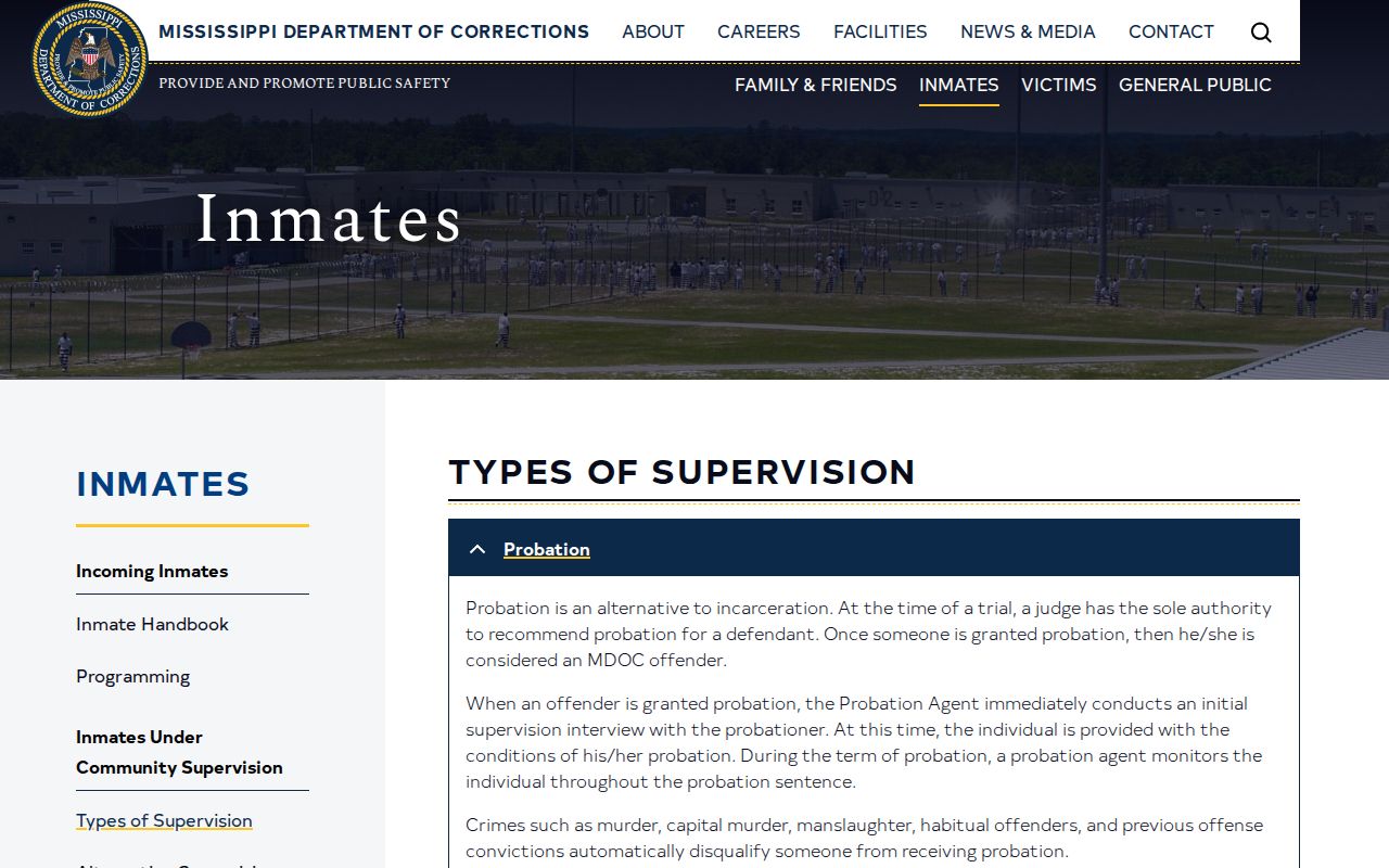Pontotoc County projected release date terms on the MDOC supervision page