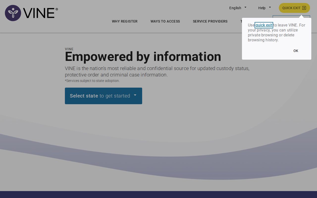 Pontotoc County VINELink inmate search form for a release check